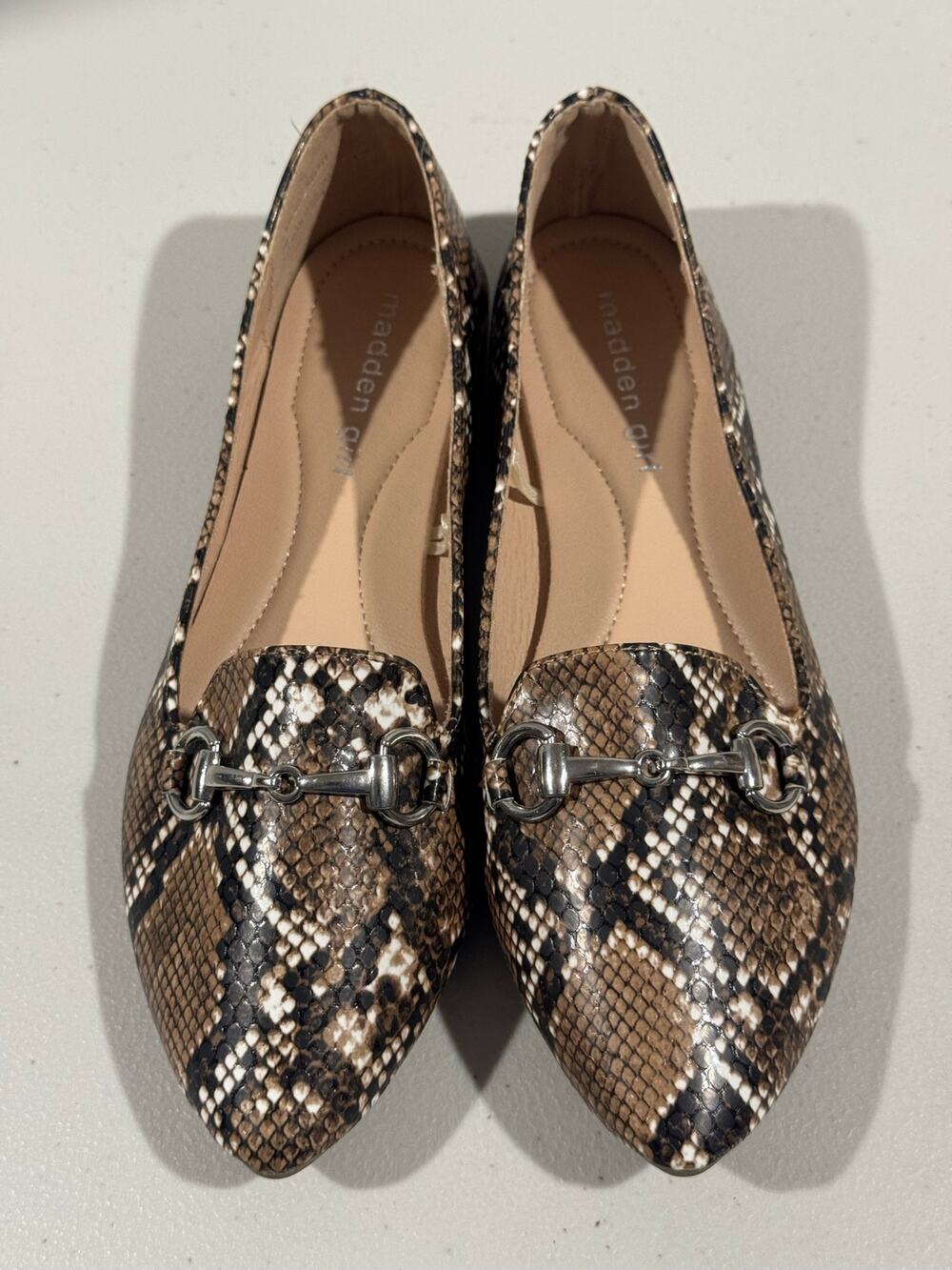 Madden Girl Penii-B Snakeskin Pointed Toe Bit Loafers Womens Size 7M Preppy Chic